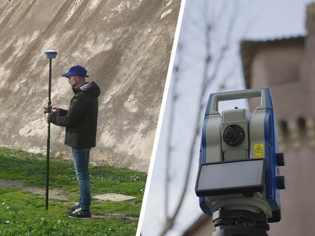지형 측량과 기준점 취득에 사용된 S990+ GNSS 수신기 및 R180 로보틱 토탈스테이션